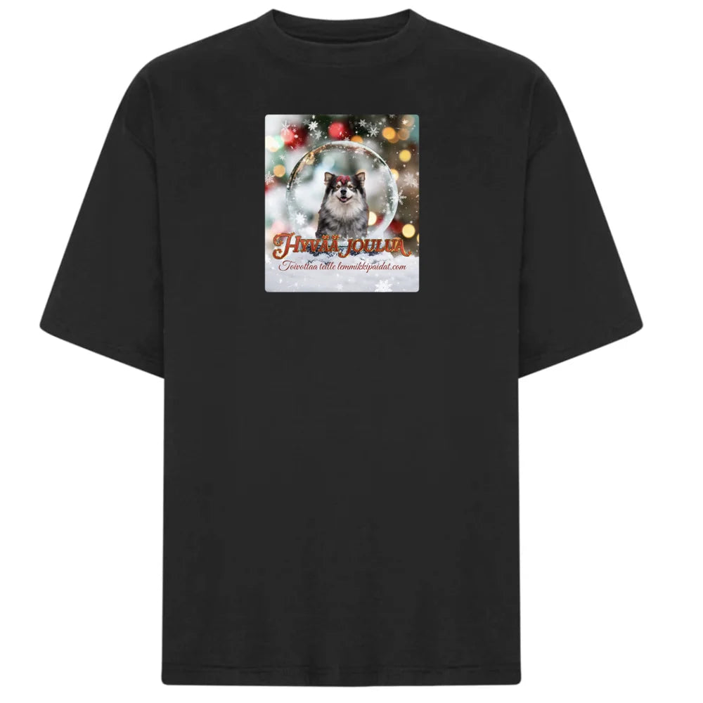 Lumimaailma Jouluntoivotukset T-paita Omalla Kuvalla (Oversize)🐶🤶🎄